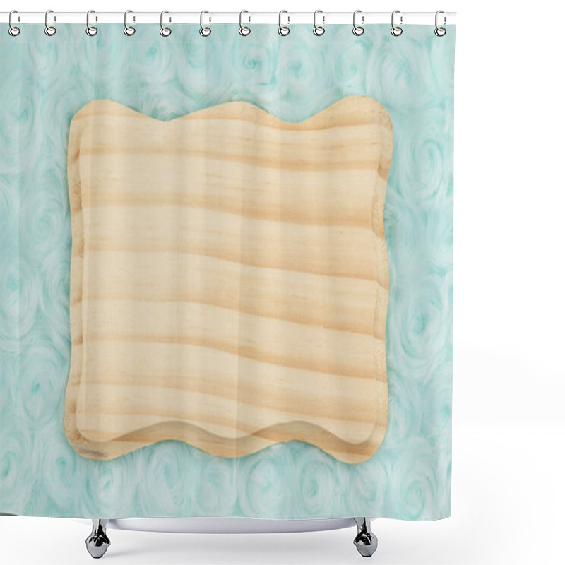 Personality  Pale Teal Rose Plush Fabric Background With Wood Plaque To Provide Copy-space For Your Message Shower Curtains