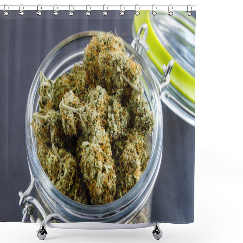 Personality  Medical Marijuana Buds On Black Background Shower Curtains