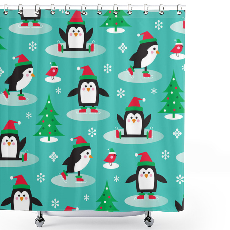 Personality  Penguins On Ice Skates Shower Curtains