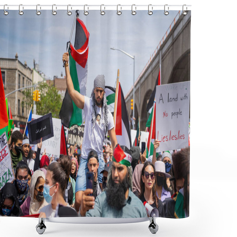 Personality  Palestinian March In Queens (Sunnyside) In Light Of The Ongoing Escalating Events And Ceasefire Taking Place In Gaza Between Palestinians And Israelis. Photographed 05/22/2021 Shower Curtains