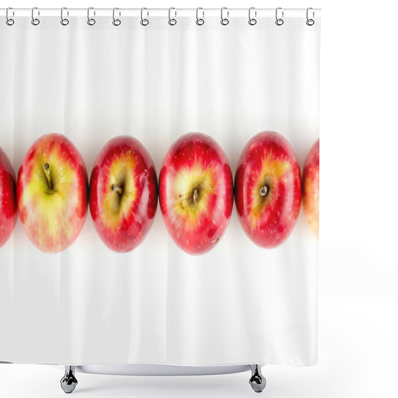 Personality  Aerial View Of Row Of Shiny Apples Studio Isolated Shower Curtains