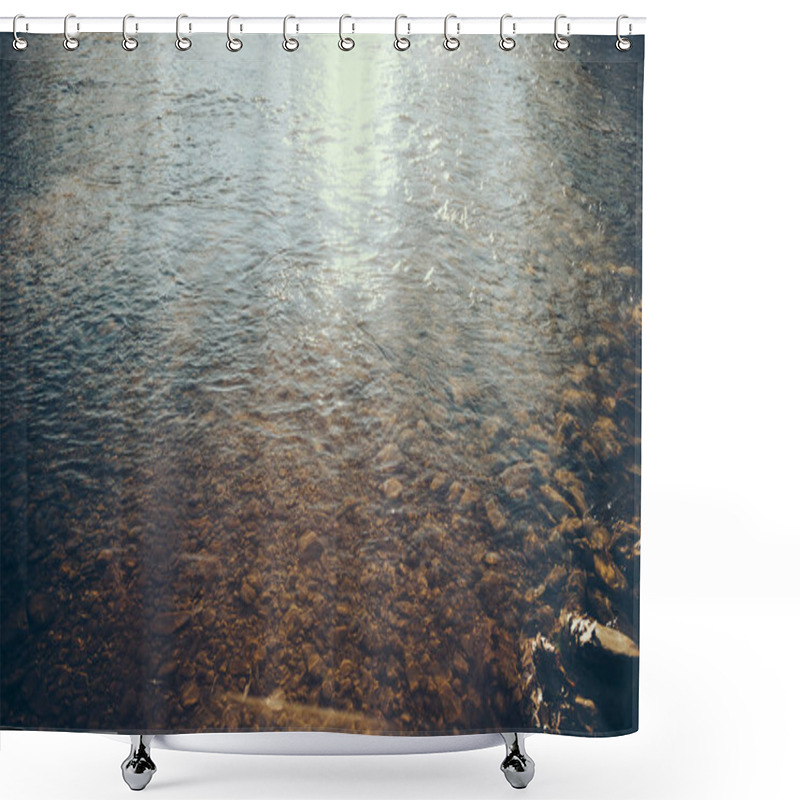 Personality  Close-up Shot Of Beautiful Transparent Water In Mountain River, Carpathians, Ukraine Shower Curtains