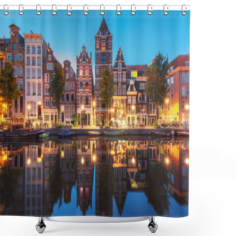 Personality  Night City View Of Amsterdam Canal Herengracht Shower Curtains