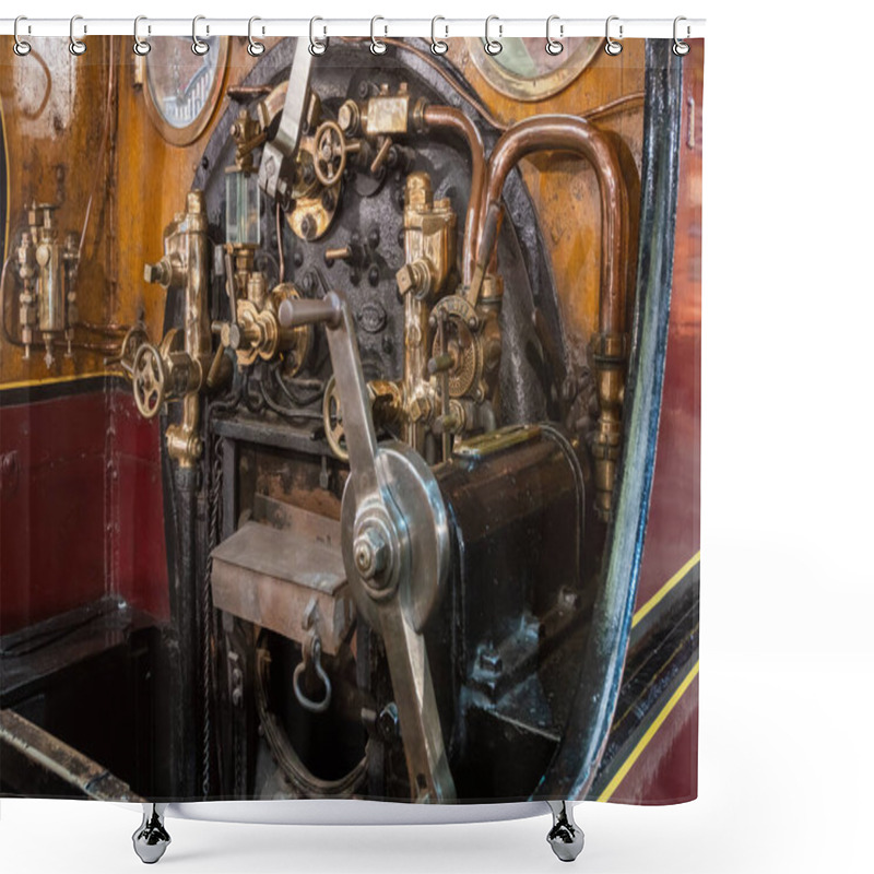 Personality  York.Yorkshire.United Kingdom.February 13th 2022.View Of The Inside Of The Cab Of A Midland Railway115 Class Steam Train On Display At The National Railway Museum In Yorkshire Shower Curtains