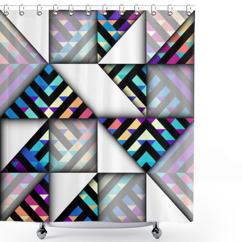 Personality  Paper Cut Shapes Design Pattern. Seamless Vector Geometric Pattern. Patchwork Block Layered Style. Shower Curtains