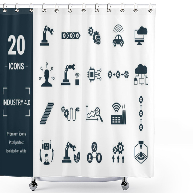 Personality  Industry 4.0 Icon Set. Include Creative Elements Automation, Data Management, Business Intelligence, Horizontal Integration, Osi Model Icons. Can Be Used For Report, Presentation, Diagram, Web Design Shower Curtains