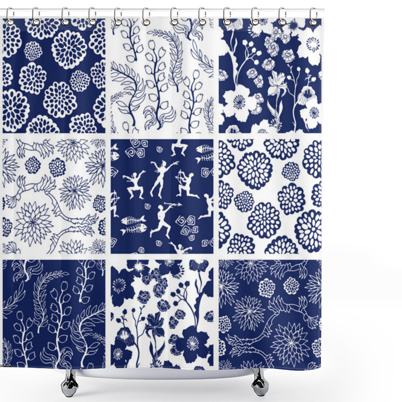 Personality  Labyrinth Garden. Set Of Victorian Seamless Patterns With Roses, Leaves, Wildflowers. Shower Curtains