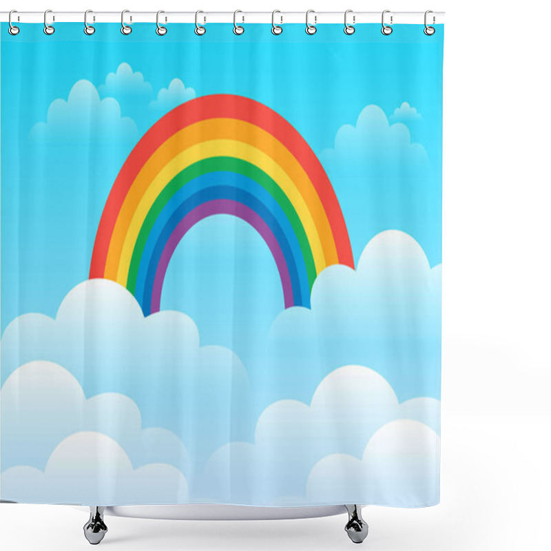 Personality  Colorful Rainbow With Clouds In The Sky. Cloudy Landscape Wallpaper.  Clean And Minimal Scenery Background For Children's Bedroom, Baby Nursery, Baby Room Decor. Shower Curtains