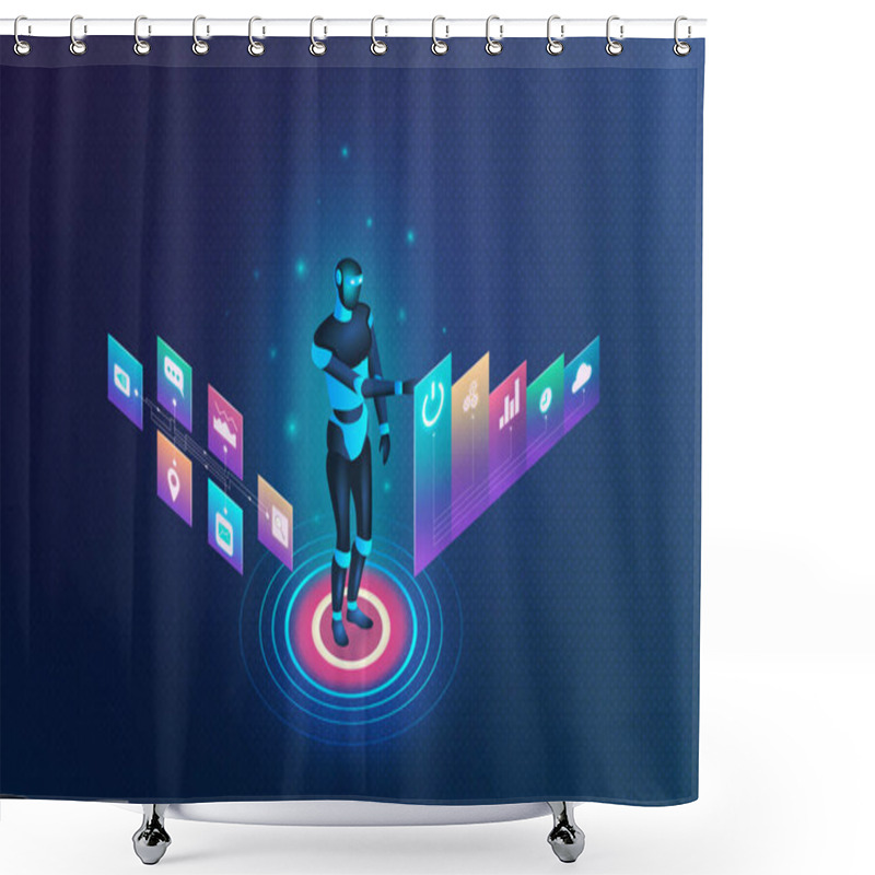 Personality  Robotic Process Automation Concept - RPA - Humanoid Robot As A Digital Worker - 3D Isometric Illustration Shower Curtains