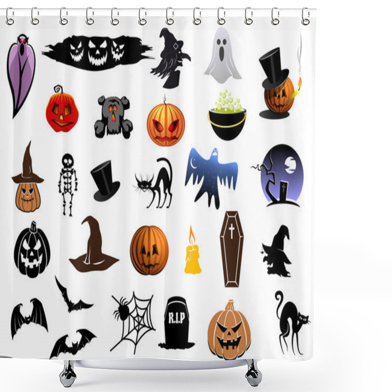 Personality  Set Of Halloween Icons Shower Curtains