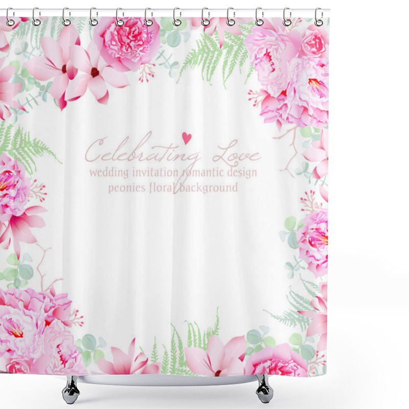 Personality  Luxury Peonies And Camellia Vector Frame Shower Curtains