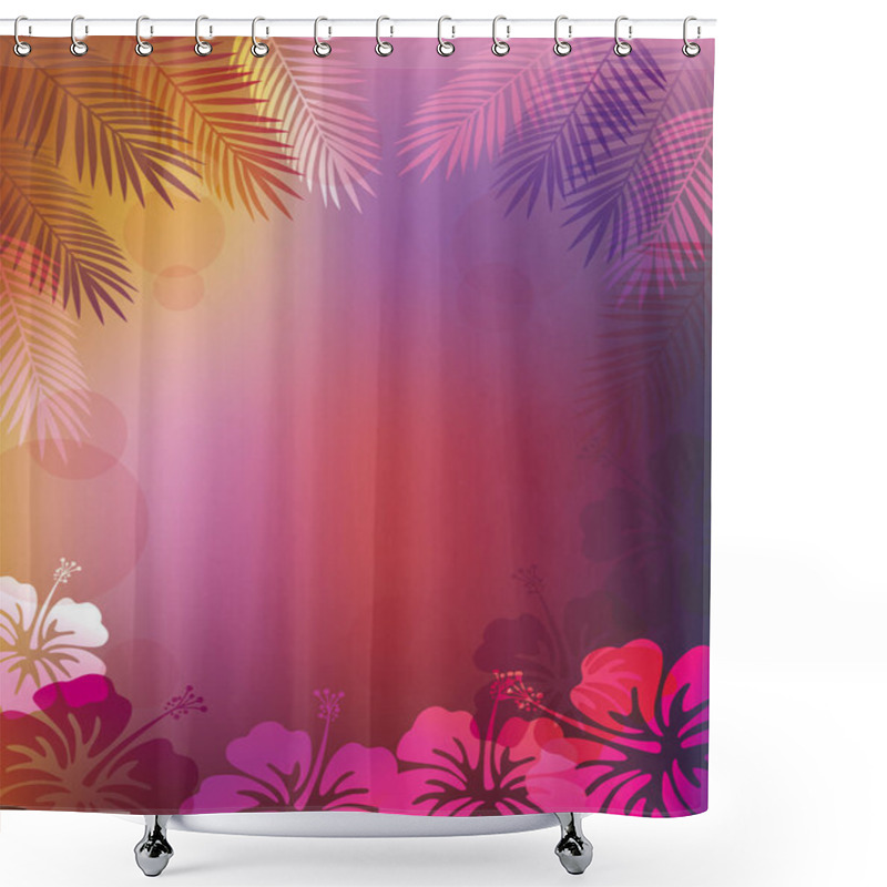 Personality  Vector Background Of Palm Leaves And Hibiscus Shower Curtains