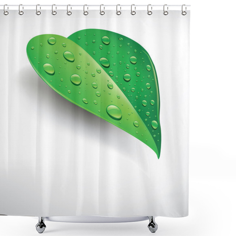 Personality  Beautiful Green Leaf With Drops Of Water Shower Curtains