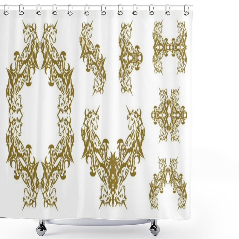 Personality  Tribal Decorative Golden Unicorn Symbols Shower Curtains