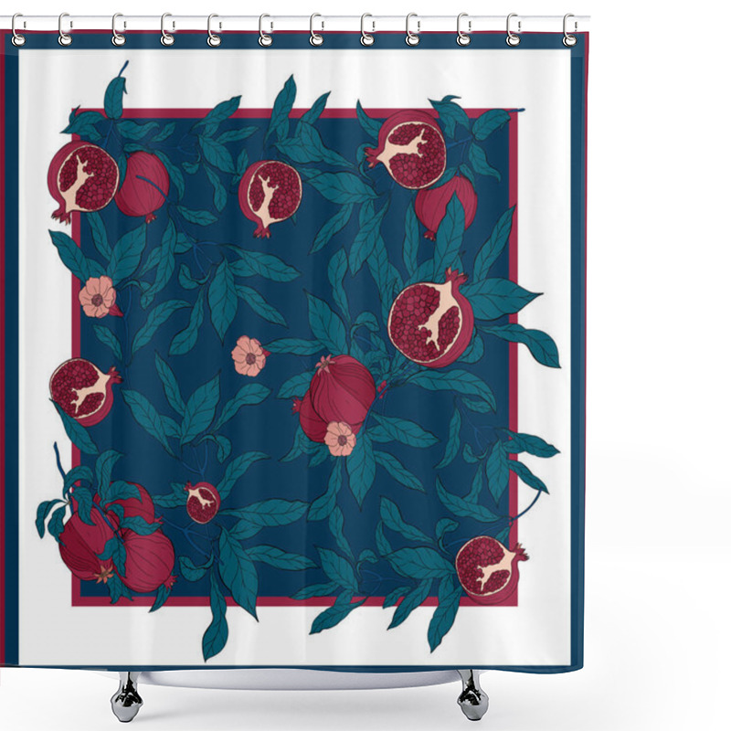 Personality  Silk Scarf With Pomegranate Branch With Fruits And Flowers. Shower Curtains