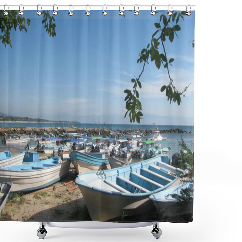 Personality  Fishing Boats On  Punta De Mita Beach Of  Banderas Bay. Nayarit State, Mexico. Shower Curtains