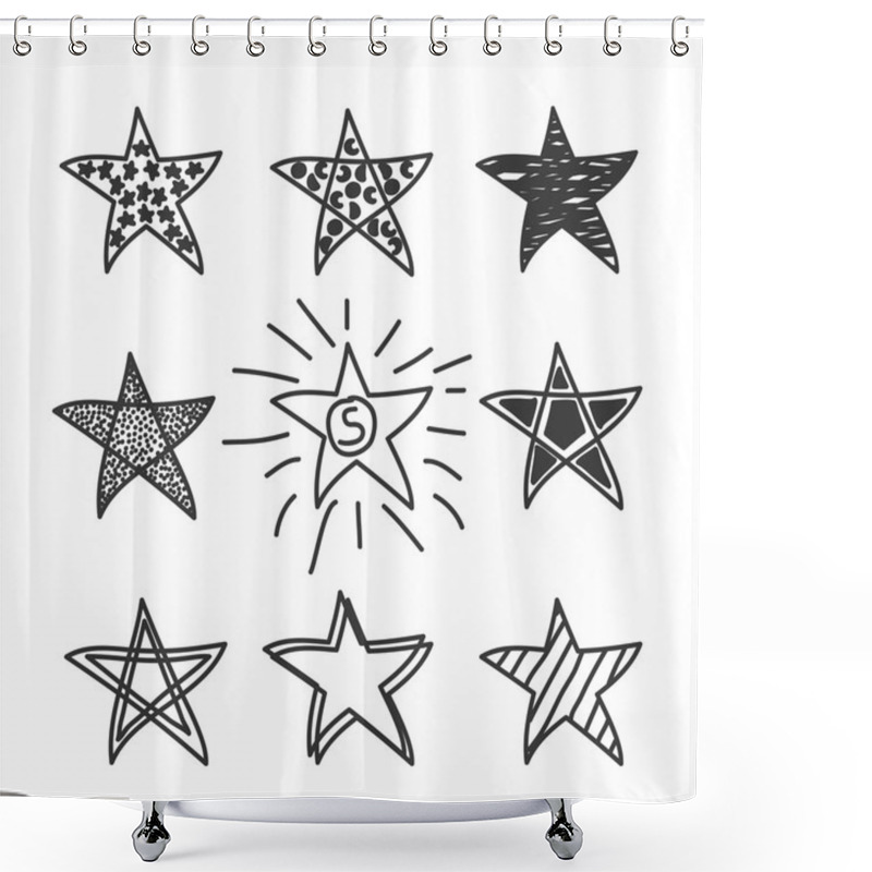 Personality  Collection Of Drawing Stars.Doodle Style. Shower Curtains