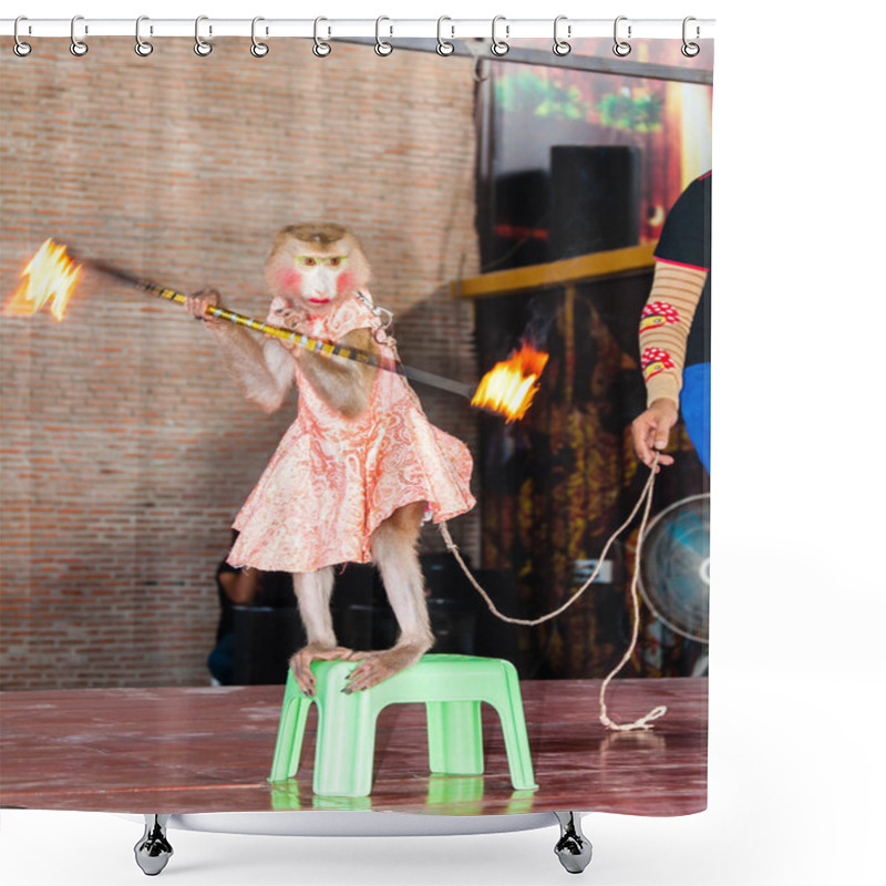 Personality  Monkey Show At Damnoen Saduak Floating Market, Thailand Shower Curtains