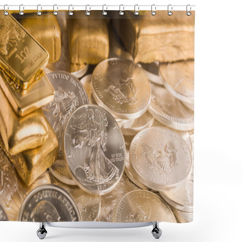 Personality  Silver And Gold Bullion On The Table Shower Curtains