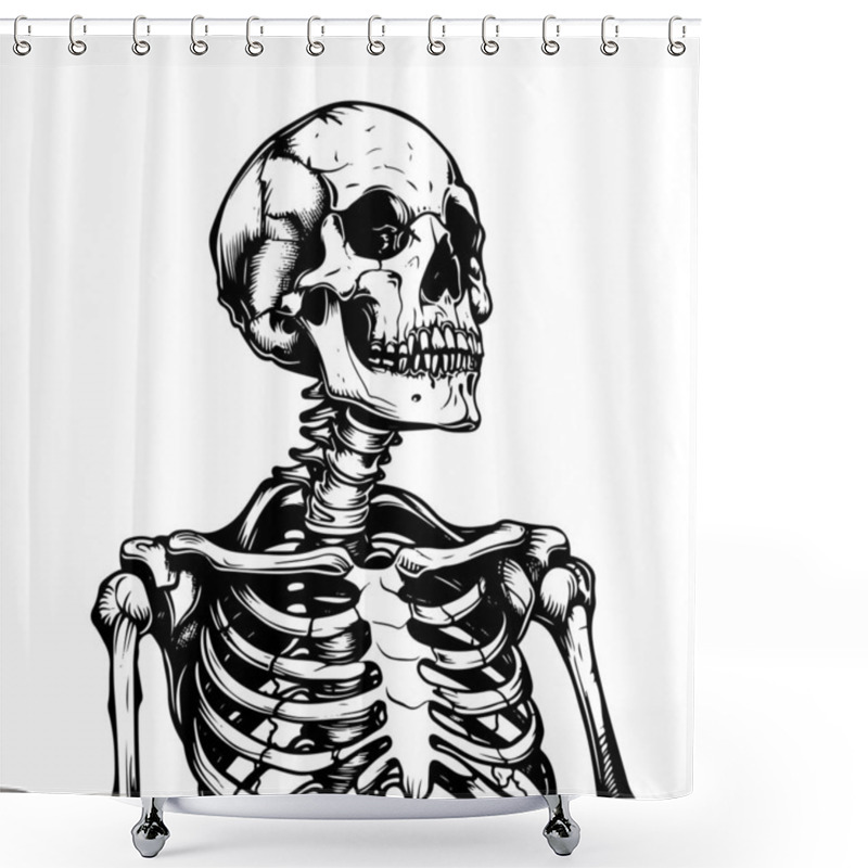 Personality  Human Skeleton Isolated Vector Illustration. Hand Drawn Gothic Style Placard, Poster Or Print Design Shower Curtains