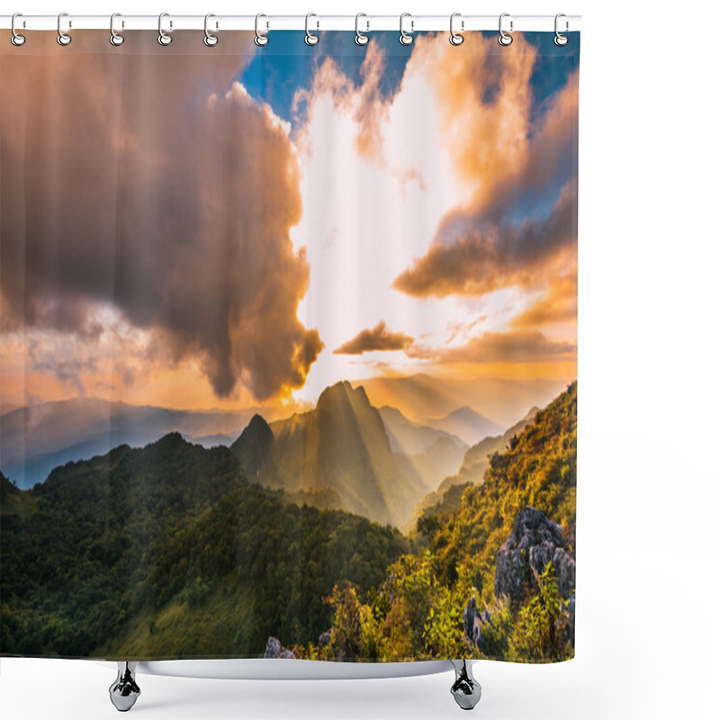 Personality  The Sun Over A Mountain Range At Doi Luang Chiang Dao, High Moun Shower Curtains