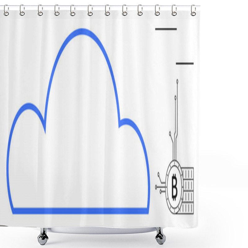 Personality  A Blue Cloud Shape And A Bitcoin Symbol Connected By Circuit Lines Highlight Cloud Storage And Blockchain Technology. Ideal For Digital Currencies, Cloud Computing, Data Storage, Fintech, And Secure Shower Curtains