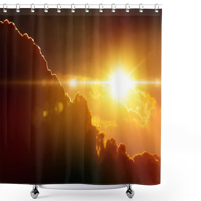 Personality  Glowing Sunset, Dark Red Clouds, Bright Sun Rays  Shower Curtains