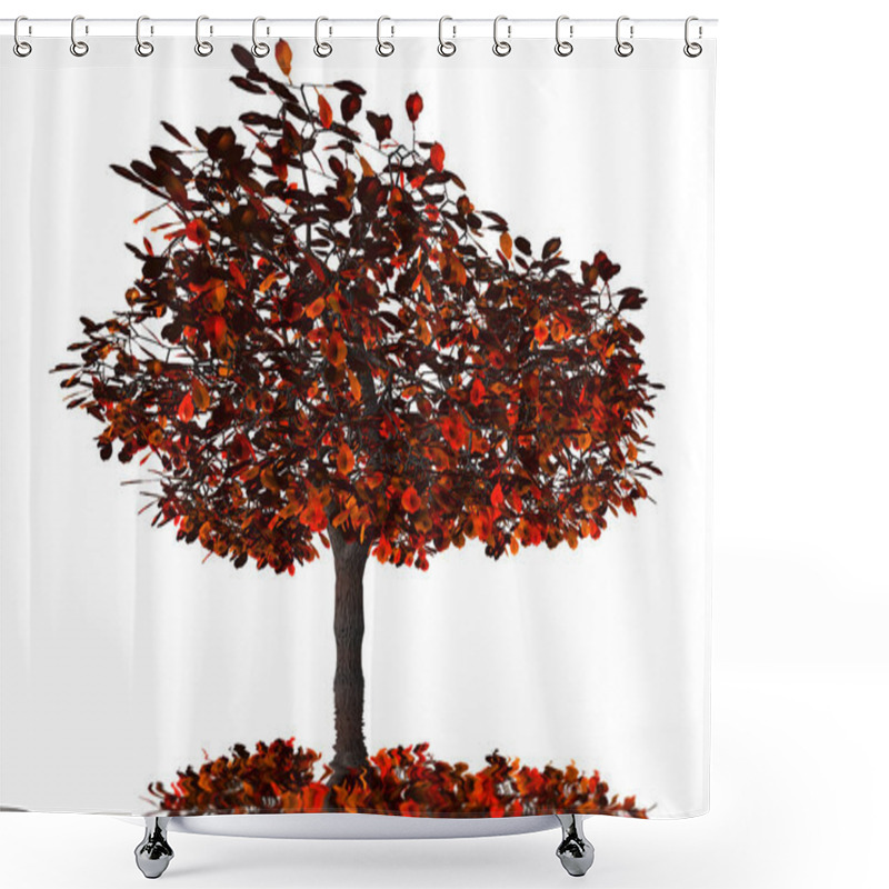 Personality  Red Autumn Tree With Leaves And Acorns Isolated On White Background Shower Curtains