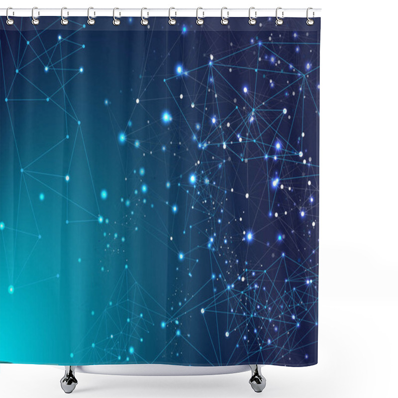 Personality  Blue Technology Space, Internet Cyberspace Data Concept. Galaxy Net Futuristic Design, Network Connection. Plexus Linked Lines Vector Background. Big Data Information, Triangular Network Nodes. Shower Curtains