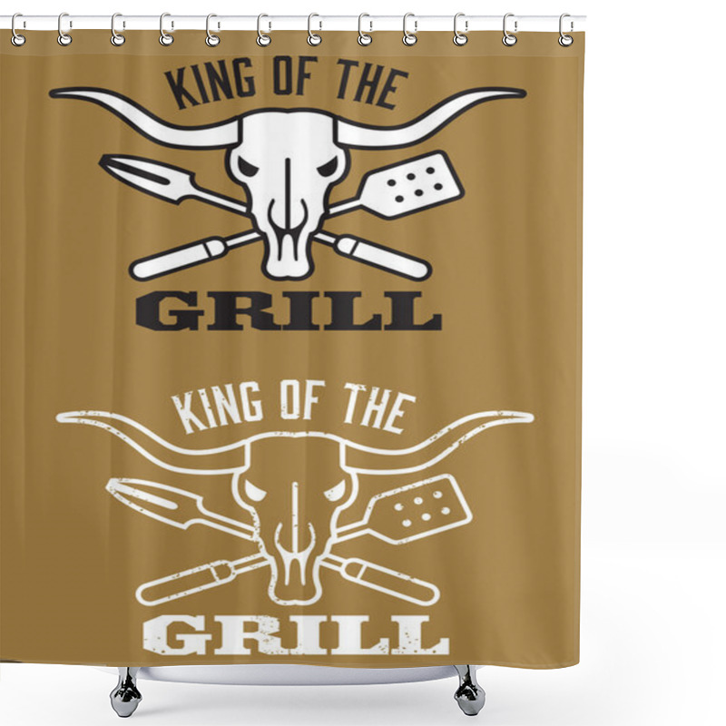 Personality  King Of The Grill Barbecue Vector Image With Cow Skull And Crossed Utensils. Shower Curtains