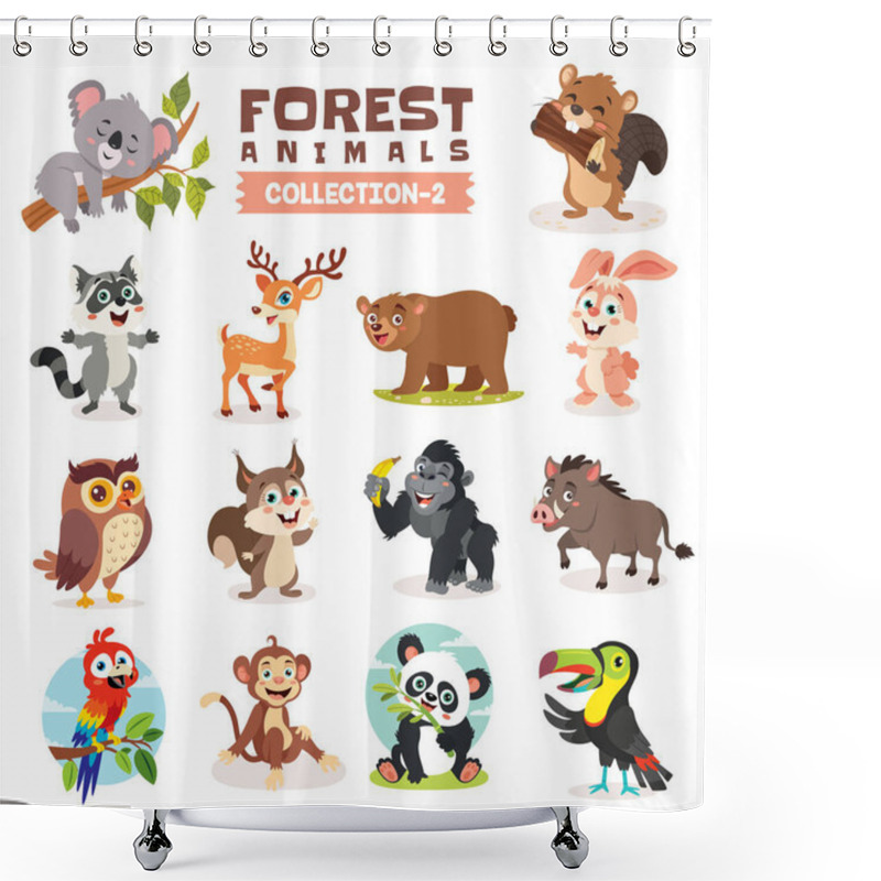 Personality  Set Of Various Forest Animals Shower Curtains