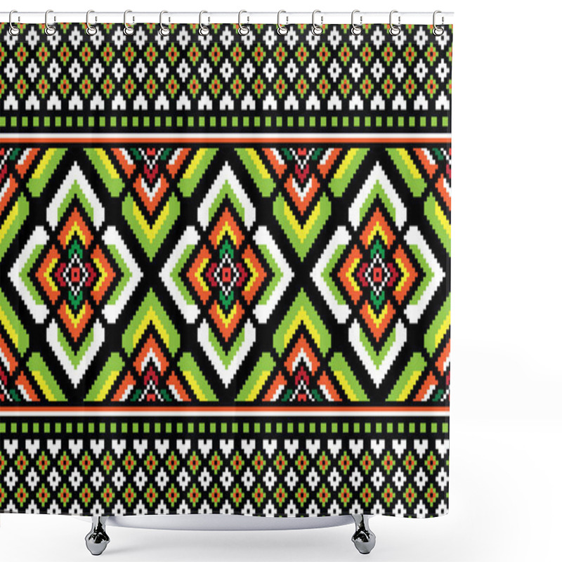 Personality  Fabric Pixel Abstract Geometric Pattern Thai Stye Design For Clothing, Fabric, Background, Wallpaper, Wrapping, Batik. Knitwear, Embroidery Style. Aztec Geometric Art Ornament Shower Curtains