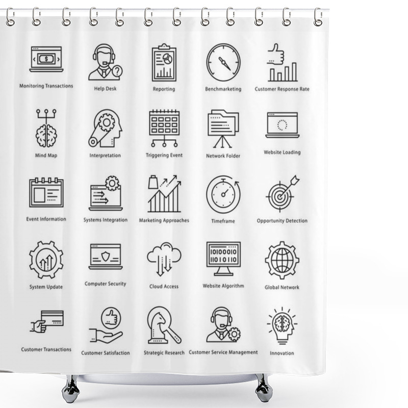 Personality  Business Management And Growth Vector Line Icons 8 Shower Curtains