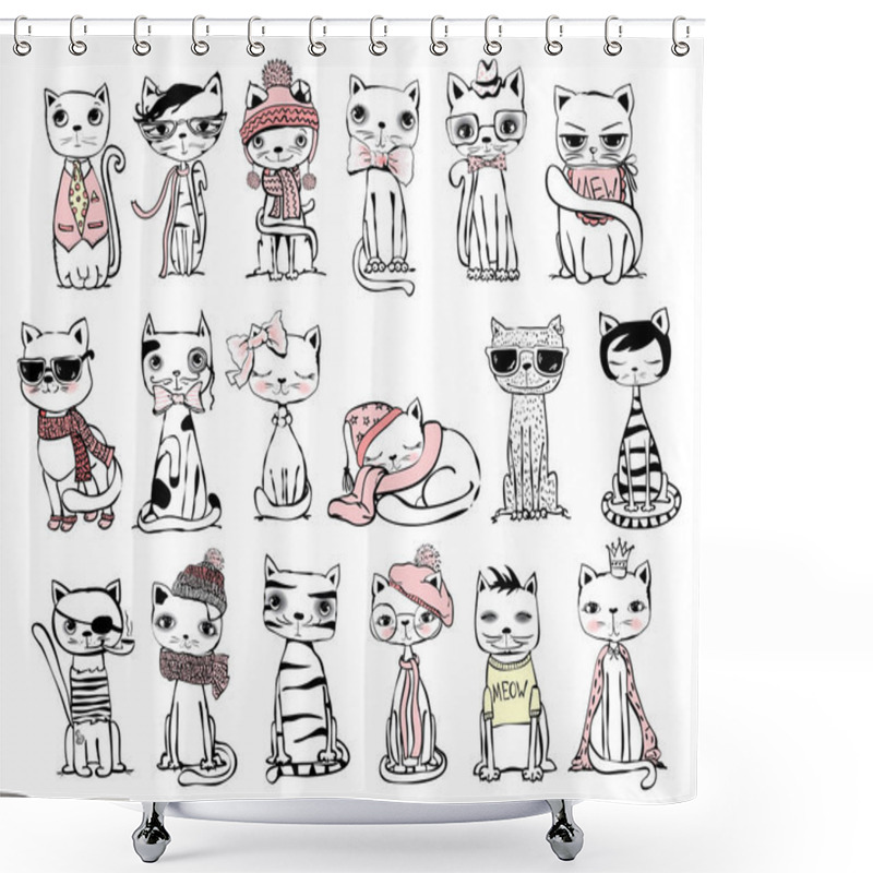 Personality  Set Of Stylish Hipster Cats Shower Curtains