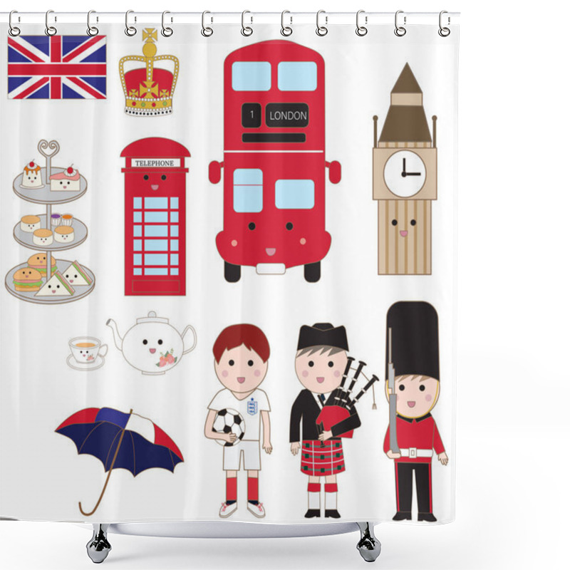 Personality  UK England London Travel Icons.isolate Illustration Vector.EPS10 Shower Curtains