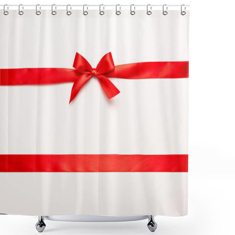 Personality  Top View Of Red Ribbon With Satin Bow Isolated On White  Shower Curtains