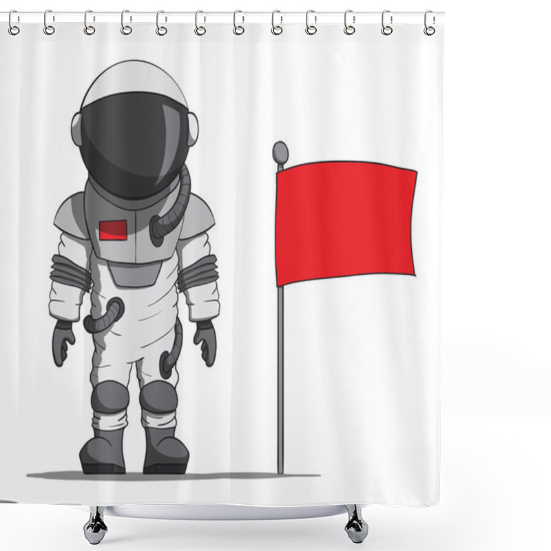 Personality  Cartoon Astronaut With A Flag. Vector Illustration Shower Curtains