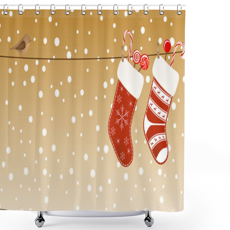 Personality  Christmas Socks Hanged On A Clothesline Shower Curtains