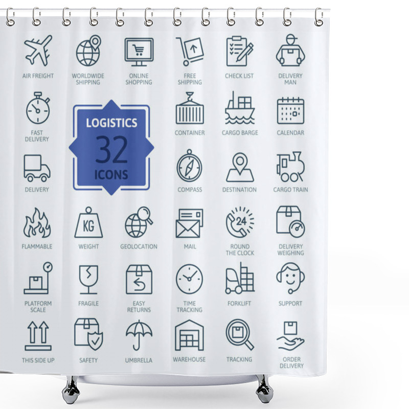 Personality  Logistics, Delivery, Transportation - Outline Web Icon Set, Vector, Thin Line Icons Collection Shower Curtains