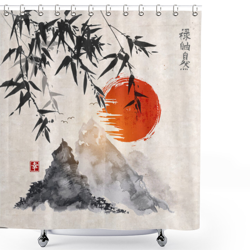 Personality  Bamboo Trees And Red Sun Shower Curtains