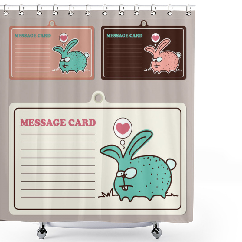 Personality  Set Of Vector Message Cards With Cartoon Bunny Character. Shower Curtains