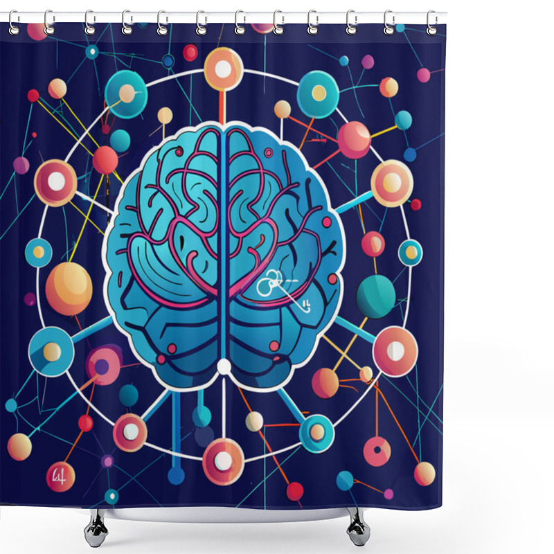 Personality  A Captivating Design Featuring AI Brains With Neural Connections Repeating In Various Sizes. This Pattern Symbolizes The Complexity, Scalability, And Interconnected Nature Of Artificial Intelligence And Neural Networks. Shower Curtains