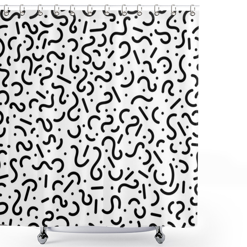 Personality  Vector Seamless, Abstract, Black And White Pattern. Memphis Style, 80s. Shower Curtains