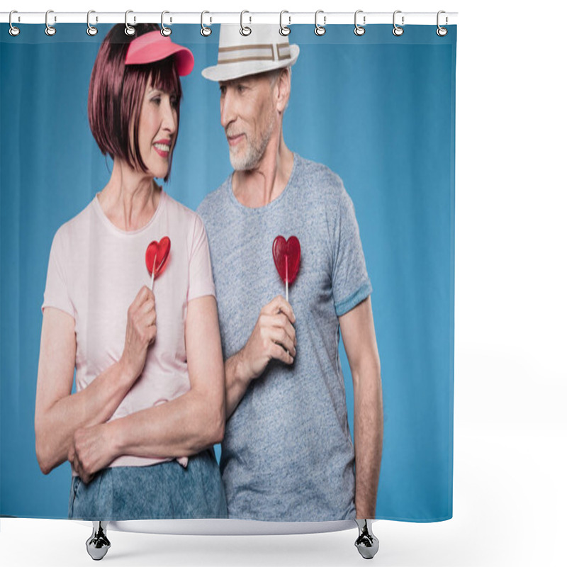 Personality  Fashionable Elderly Couple Holding Lollipops Shower Curtains