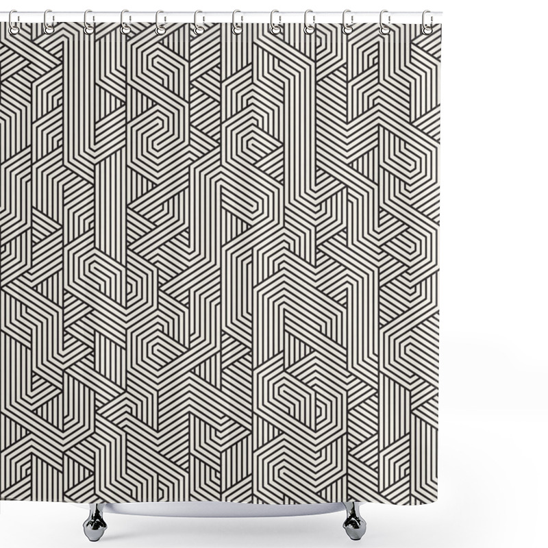 Personality  Vector Seamless Black And White Irregular Triangle Lines Geometric Pattern Shower Curtains