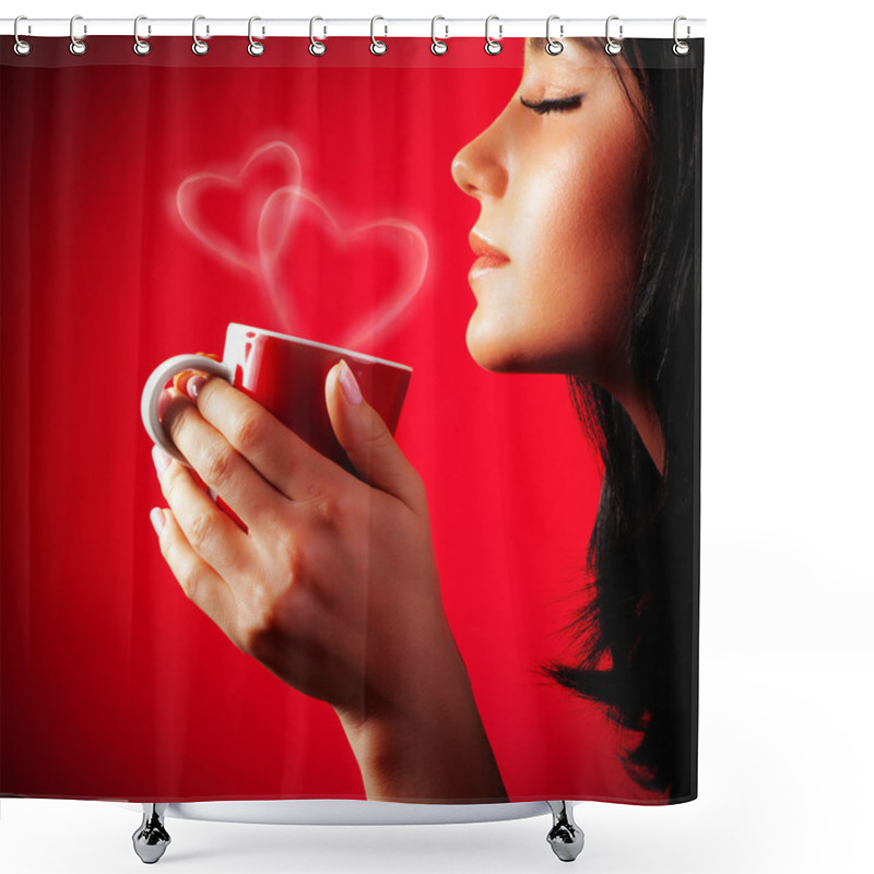 Personality  Beautiful Lady Drinking Coffee Shower Curtains