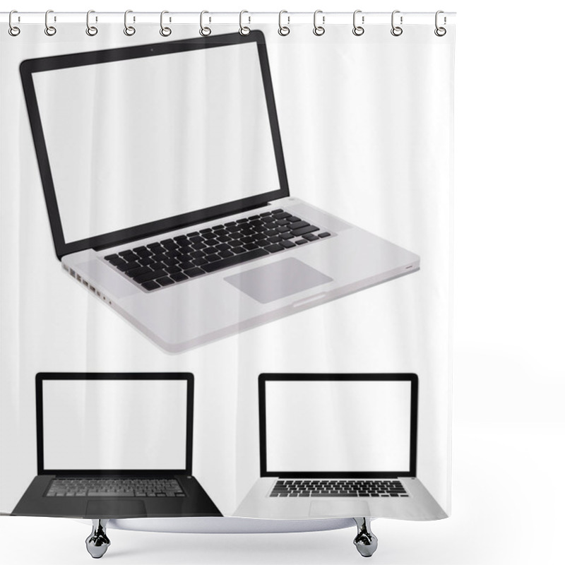 Personality  Three Computer Laptops On White Background Shower Curtains