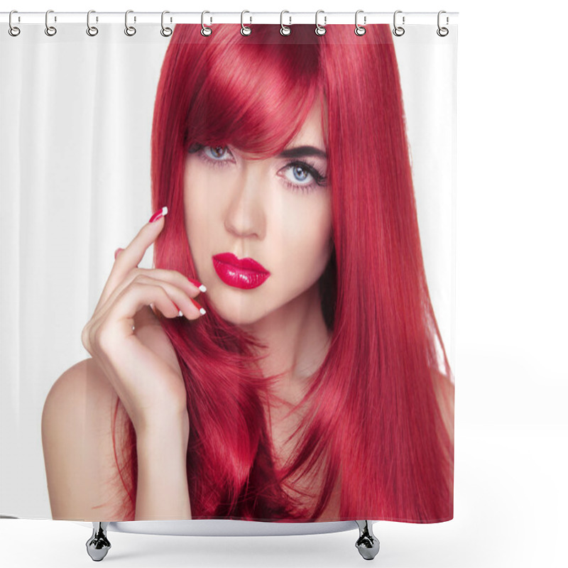 Personality  Beautiful Attractive Model Portrait With Long Red Hair. Blue Eye Shower Curtains