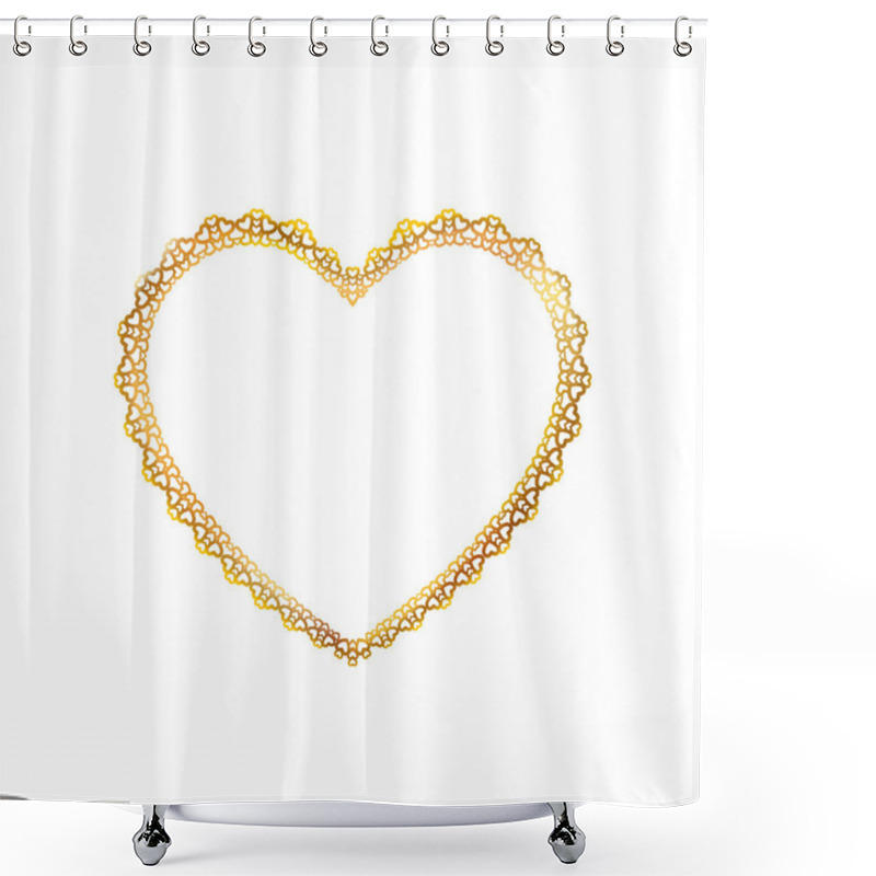 Personality  Gold Frame Heart Shaped Patterned Of Small Hearts. Golden Jewelry Isolated On White Background. Vector Illustration Eps 10. Shower Curtains