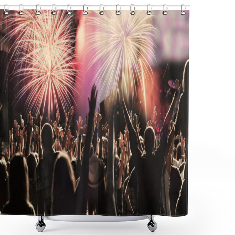 Personality  New Year Concept - Cheering Crowd And Fireworks  Shower Curtains